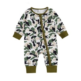 RSRZRCJ Baby Boy Girl Outfit Fall Winter Camouflage/Rooster Floral Zipper Romper Jumpsuit Newborn Farm Country Clothes (Army Green, 0-3 Months)