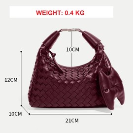Handbag Crossbody Tote Bag for Women Small Hand Bag weave Vegan Leather Purse Clutch Women's Leather Medium Hobo Bag, Burgundy, Small Medium
