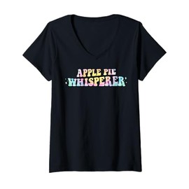 Womens Apple Pie Whisperer Funny Apple Pie Lover Groovy Tie Dye V-Neck T-Shirt