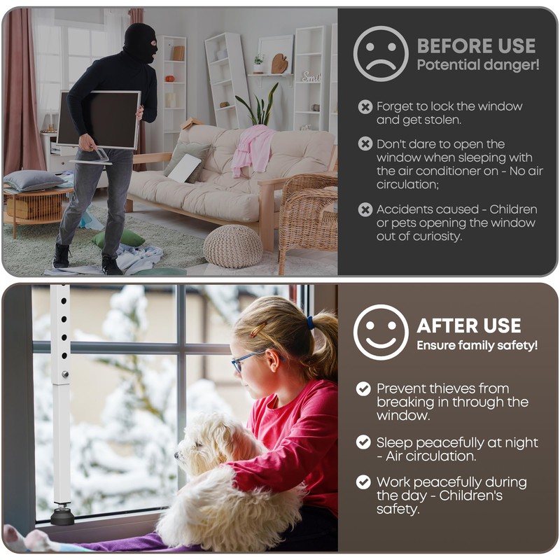 WooFog（Short）Window Security Bar Adjustable, Window Bars Security Inside, Window Lock