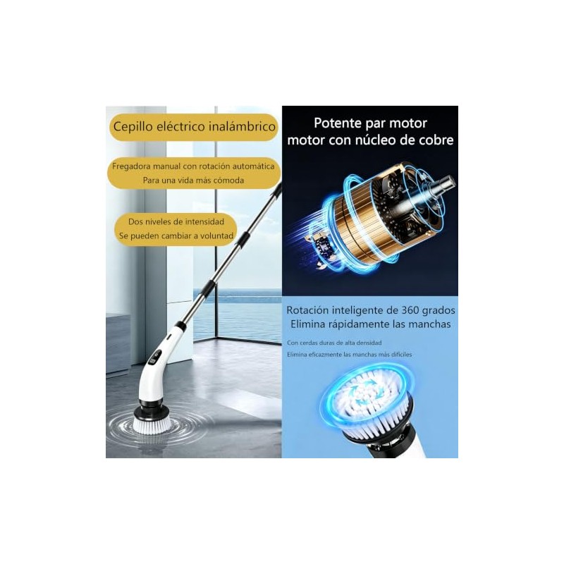 Cepillo Electrico para Baño Limpieza, con 9 Cabezales Intercambiables, Cepillo