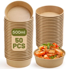 Disposable Soup Bowls Pack of 50 Disposable Bowls 500 ml Paper Bowls Soup Bowl Disposable Paper Bowls Disposable Tableware Perfect for Parties and Picnics Diameter 150 x 45 mm