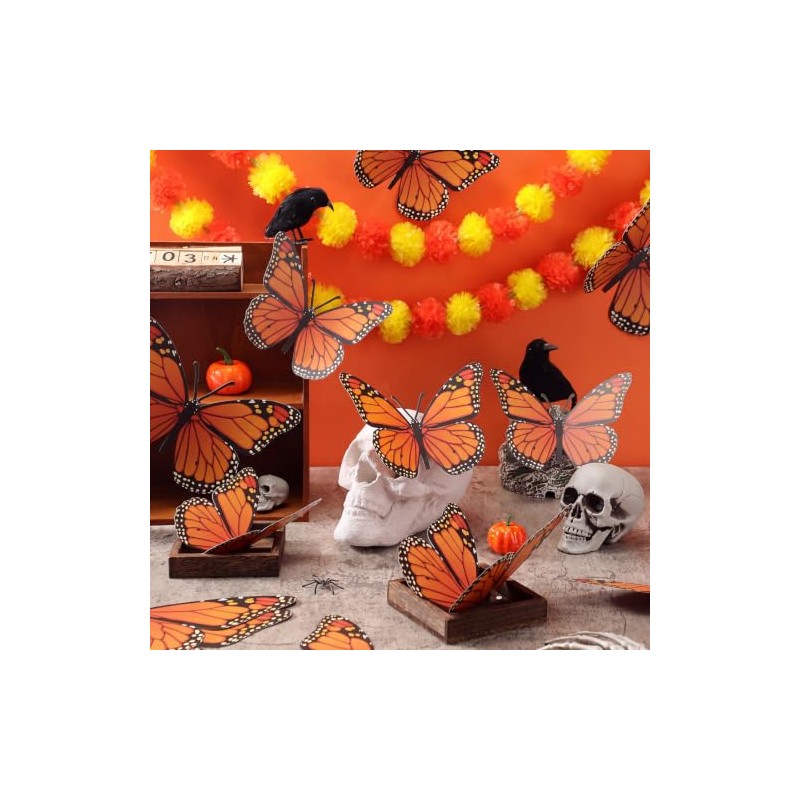AmazingSpark - 12 decoraciones de mariposa monarca, naranja, 12/10/8