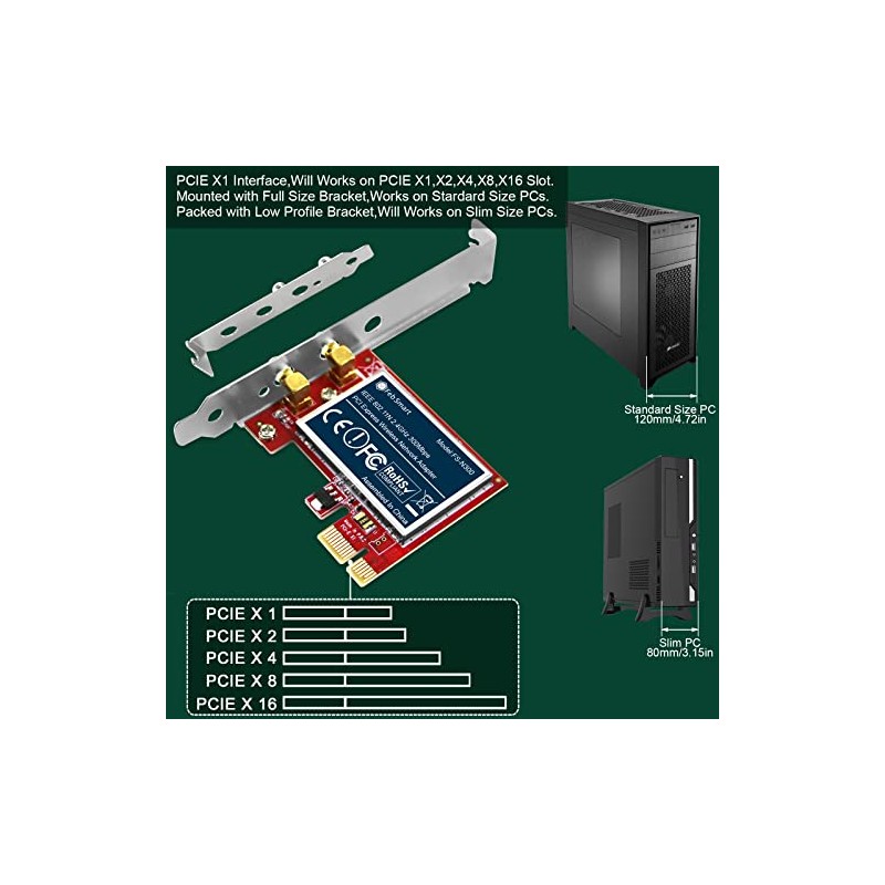 Adaptador de Red inalámbrico PCIe de 2,4 GHz y 300