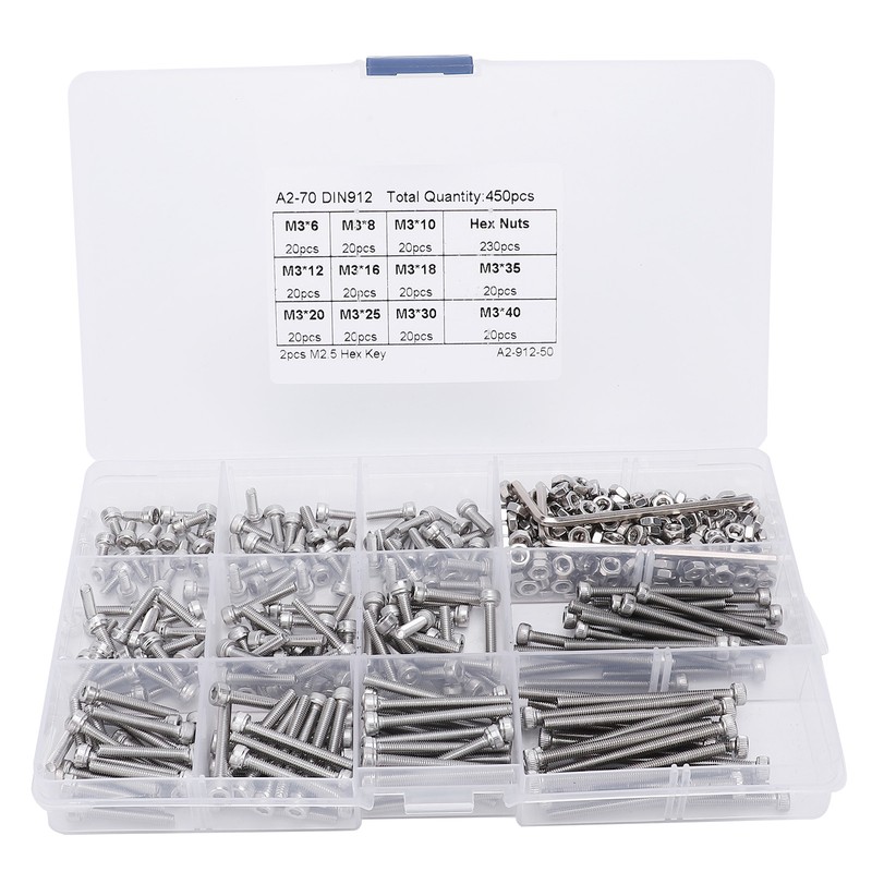450pcs M3 Stainless Steel Cup Head Hex Socket Screw with