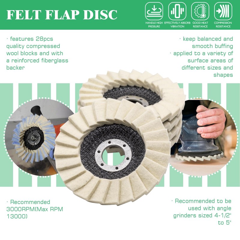 Yauhar 11Pcs Wool Buffing Polishing Wheel Set Contains 4-1/2 x