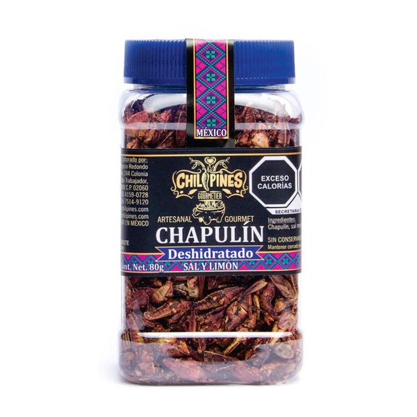 Chapulin Deshidratado Sal y Limon 80g Chilipines, botana saludable, snack