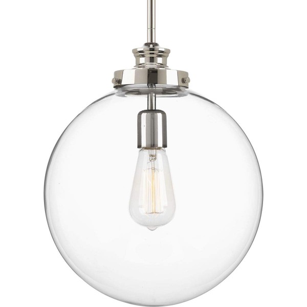 Penn Collection 1-Light Clear Glass Farmhouse Pendant Light Polished Nickel