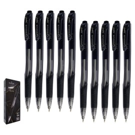 Click Retractable Ballpoint Pens, 0.7mm Fine Point, BLACK, Pack of 10, RADSparky Rubber Grip Pens, Everyday Pens for School Office Home, iVAIDEX Black Ball Pen