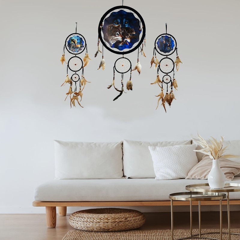 Remorelt 3PCS/Set Large Size Dream Catcher Wolf & Eagle Pattern