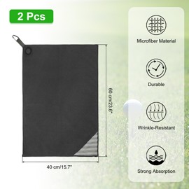 PATIKIL 24"x16" Magnetic Golf Towel with Wire Cleaning Cloth, 2 Pack Microfiber Waffle Pattern Towels with Magnet and Clip for Golf Carts Clubs Golfing Gear, Black