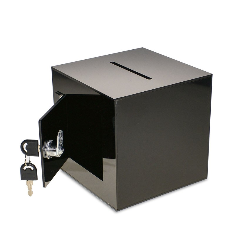 Source One Premium Acrylic Cube Donation Box with Deluxe Rear