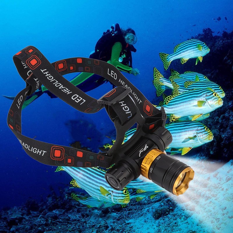 Head Torch, 5000lm, 5 Modes, LED Diving Flashlight, 100 Meters,