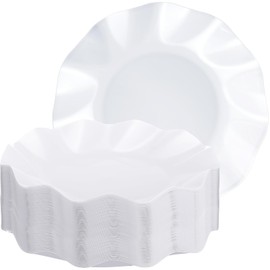 Zhehao 25 Pcs 10 Inch White Scalloped Plastic Plates Breakproof Light Weight Dessert Dinner Appetizer Plates for Wedding Baby Shower Bridal Gender Reveal Birthday Pastel Party Supplies