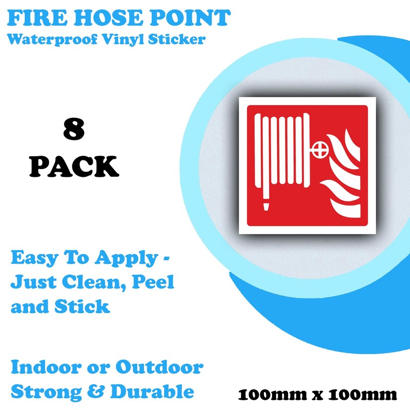 8-Pack - Fire Hose Reel Point Sticker Signs - Waterproof,