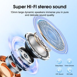 Wireless Earbuds, 2024 Bluetooth 5.3 Headphones HiFi Stereo Ear Bud, 40Hrs Playtime Bluetooth Earbuds with 4 ENC Noise Cancelling Mics, IP7 Waterproof, LED Display Wireless Earphones Iron Gray