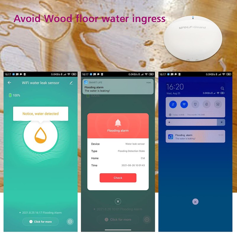 Wolf Guard SR-W04 Smart Wi-Fi Water Leak Detector, Avoid Water