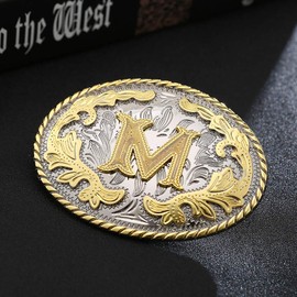 HUABOLA CALYN Western Belt Buckle Initial Letters ABCDEFG to Y-Cowboy Rodeo Gold Large Belt Buckle for Men and Women (M)