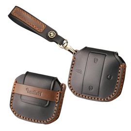 HIBEYO Fit for Jetour Traveller Shanhai T2 2024 Handmade Leather Key Fob Cover Compatition with 2024 Jetour Traveller Accessories Smart Remote Auto Key Shell with Key Chain(Black)
