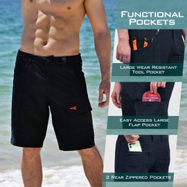 KastKing Rekon - Pantalones cortos de pesca para hombre, secado rápido, casual, para senderismo, viajes, golf, campamento, tácticos, Negro [Ajuste regular], 38 Regular