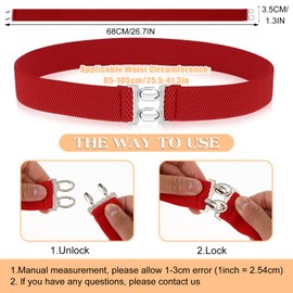 Molain Invisible Women Stretch Belt Adjustable Elastic Belt Flat Buckle Waist Belts for Jeans Pants Dresses(Red)