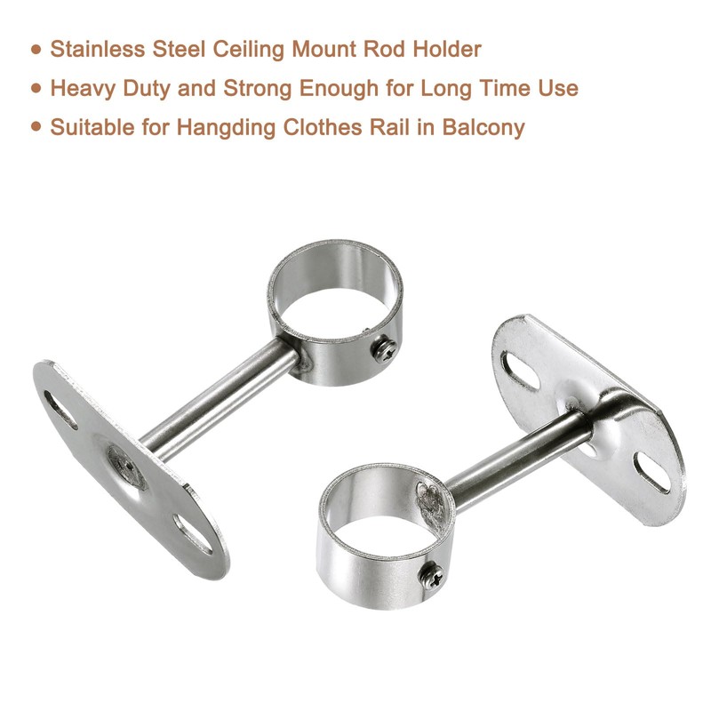 sourcing map 2 Pcs Ceiling Mount Bracket, Wardrobe Pipe Bracket,