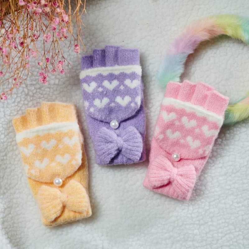 InSomila Girls' Gloves, Elementary School Students, Children, Knitting, Stylish, Solid,