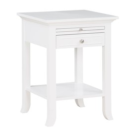Convenience Concepts American Heritage Logan End Table with USB Ports & AC Outlet 18" - Square Living Room Side Table with Storage Drawer & Pull-Out Shelf, Bedroom Nightstand with Charging, White