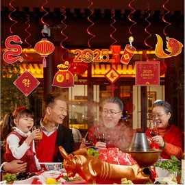 Fyeoxle 9 Pack Chinese Lunar Year Hanging Swirls 2025 New Year Happy New Year Hanging Swirl Chinese Ceiling Hanging Decor Chinese New Year Banner for Snake Year Spring Festival Party Supplie