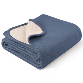 Konssy Muslin Baby Blankets for Girls Boys, 100% Cotton Crib Blanket for Infant Toddler, Super Soft and Lightweight Nursery Swaddling Wrap 40"x36" (Navy Blue)