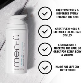 men-ü LIQUIFFLEX 100ml mens hair cream, Medium hold & Natural shine, mens hair products. Styling cream that thickens the hair & gives extra body and volume.