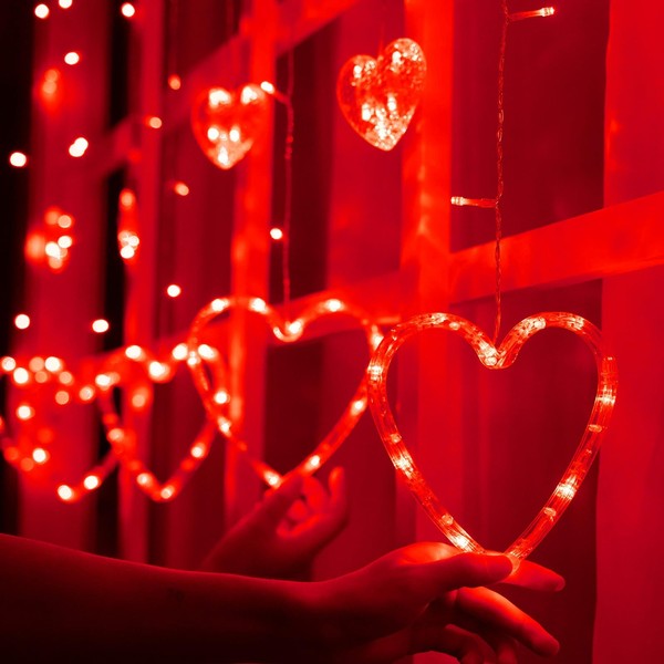 Efunly Valentines Day Decor Lights,138 LED 12-Heart-Shaped String Lights Waterproof,8