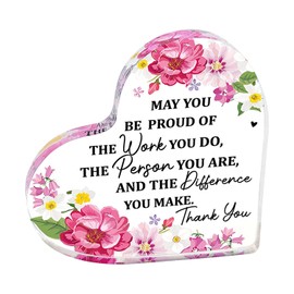 Jagowa 1 Piece Acrylic Heart Shape Desktop Ornament Transparent Crystal Thank You Birthday Gifts for Teachers, Friends, Colleagues