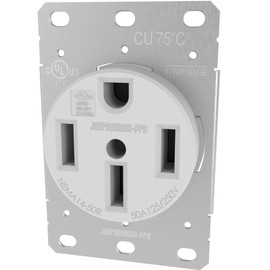 Journeyman-Pro Lifetime Guaranteed, NEMA 14-50 Commercial/Industrial Grade U.L. Approved 50 AMP 240V Receptacle 50A Wall Range Outlet for RV and Electric Vehicles, 125/250V Black or White (White)