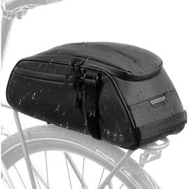 Reflective Rear Rack Bag, Water Resistant Bike Saddle Panniers for Bicycles, 8L Trunk Cycling Back Seat Cargo Carrier Storage Pouch With Shoulder Strap for Travel Commute - Color: black