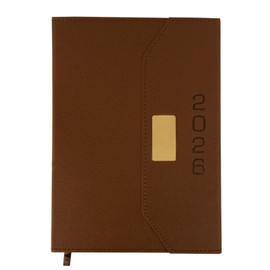 2026 Daily Monthly Planner - Calendar, January - December 2026, 100GSM Thick Paper, Leather Cover, Planner with Hourly Schedule,6.1" x 8.2", Daily Inside Page - Monthly Inside Page, Pen Holder, Bookmarks (Brown)