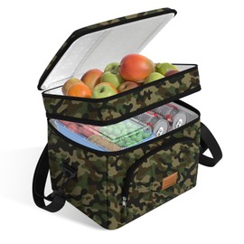 Rnivvi Lunch Box for Men/Women, Reusable Double Deck Insulated Lunch Bags for Work Travel, Large Capacity Leakproof Cooler Tote Bag Organizer with Detachable Strap for Adults, Green Camouflage