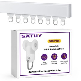SATUY 100 Pcs Curtain Glider Track Rail Runners, Heavy Duty Mute Wheel Curtain Glider Hooks with Dual Rollers for Universal Ceiling Drapes Room Dividers Shower Curtains Window Treatments