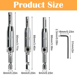 3 Pcs Upgrade Hinge Drill Bit Set Bring 1 Wrench, Self Centering Hinge Drill Bits Set, 1/4 Inch Hex Shank Drill Bit Guide Set, Pilot Hole Drill Bit for Door,Window,Woodworking(5/64", 7/64", 9/64")