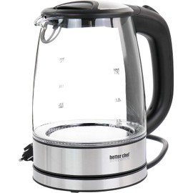 Better Chef Cordless Electric Glass Kettle | 7-Cup Borosilicate Glass | Stainless Steel | LED Light | 360-deg Swivel Base | Auto Boil-Dry Shut-Off