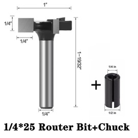 ExcInter CNC Spoilboard Surfacing Router Bit,1 Pcs 1/4 Inch Round Shank 3 Wings Milling Cutter Planer Woodworking Tool(1 Inch Cutting Diameter ) & 1 Pcs 1/2 Inch Turn 1/4 Inch Router Chuck