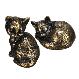 Mobestech 2 Pcs Miniature Brass Cat Figurines Adorable Sleeping Cat Statues for Home for Desk Nightstand Shelf Decorations