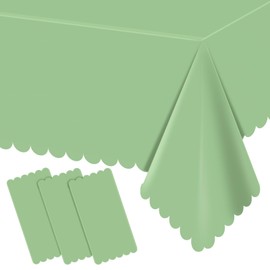 Ohkishly 3 Pack Plastic Sage Green Tablecloths for Rectangle Tables,Disposable Scalloped Edge Table Cloth Waterproof Sage Green Table Cover for Birthday Bridal Wedding Baby Shower, 54 X 108Inch
