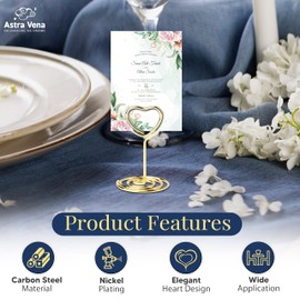 ASTRA VENA 45 pieces Mini Place Card Holders for Dinner Table, Wedding, Banquets - Metal Table Number Stands for Reception Party Decorations, Menu Cards, Photo Display 3cm Base, Gold