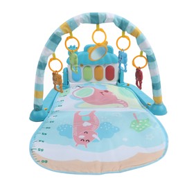 Baby Gyms Play Mat Infant Activity Play Piano Tummy Time Mat with Pedal Piano and Hanging Rattles Elephant and Rhinoceros Pattern