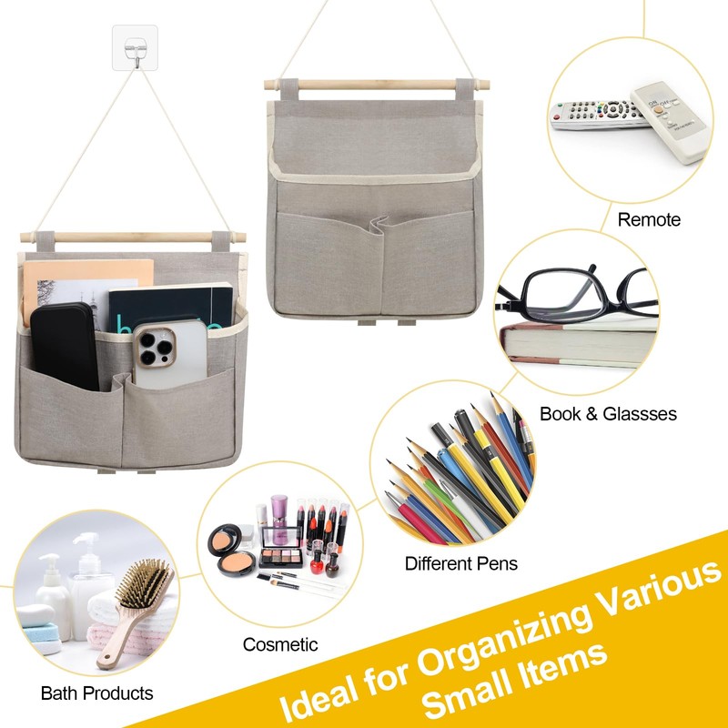 Pack of 2 Wall Organiser Hanging, Grey Wall Hanging Bags