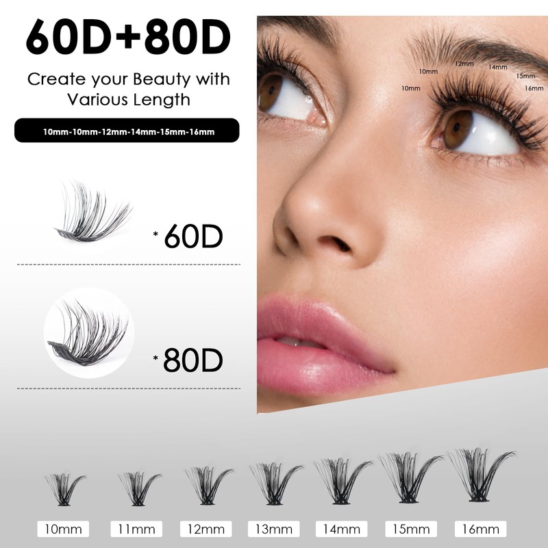 Individual-Lashes 320PCS 60D+80D DIY Lash Extension Kit with Bond and