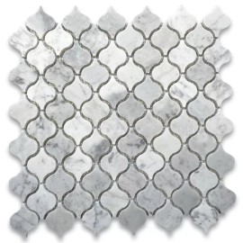 Stone Center Online C891XH Carrara White Marble Arabesque Baroque Lantern Mosaic Tile Honed Mini