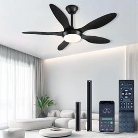 FUMLTP Ceiling Fans with Lights, 46 Inch Black Ceiling Fan with Light and Remote Control, Reversible, 3CCT, Dimmable, Noiseless, LED Ceiling Fan for Bedroom, Living Room, Indoor/Outdoor Use