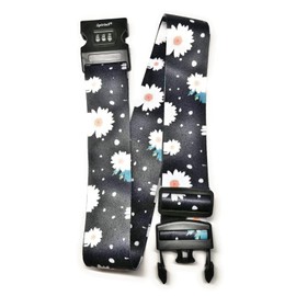 SpiriuS Floral Daisies Travel Luggage Straps Adjustable Suitcase Safety Combination Lock Buckle Belt (Daisies in Black)